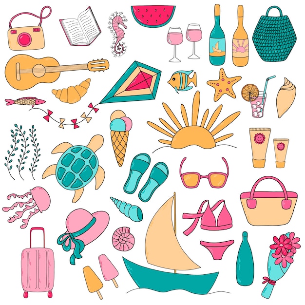 Vector big summer vacation set with 33 elements