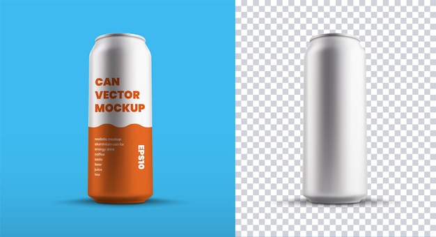 Vector vector big tin can template for drink or water, isolated on background, set of aluminum containers with juice or beer. mockup carbonate bottle with orange design for logo or pattern presentation