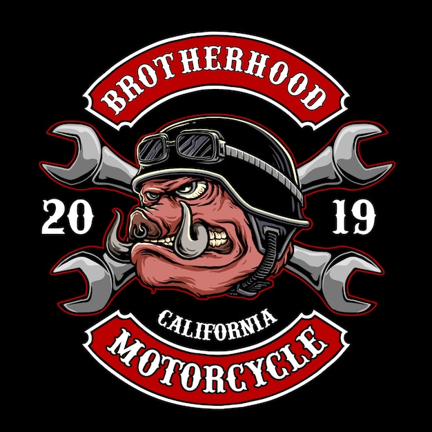 バイカー豚またはバイククラブのロゴの豚のベクトル