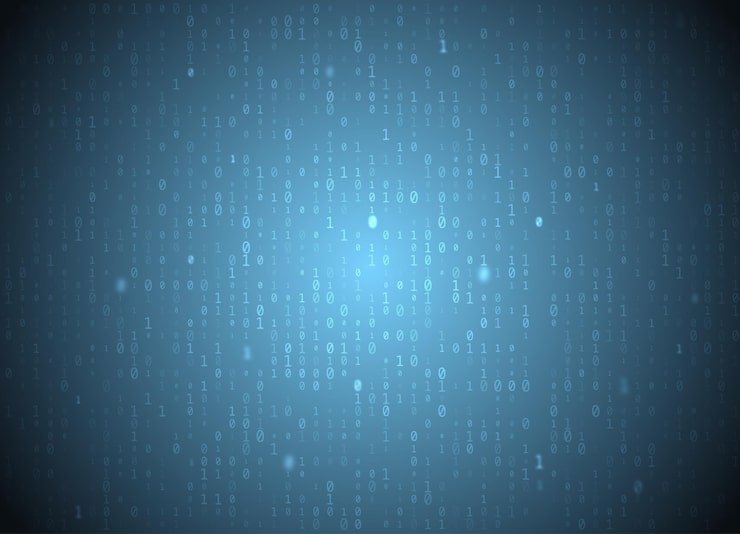 Vector vector binary code blue background. big data and programming hacking, deep decryption and encryption, computer streaming numbers 1,0. coding or hacker concept.