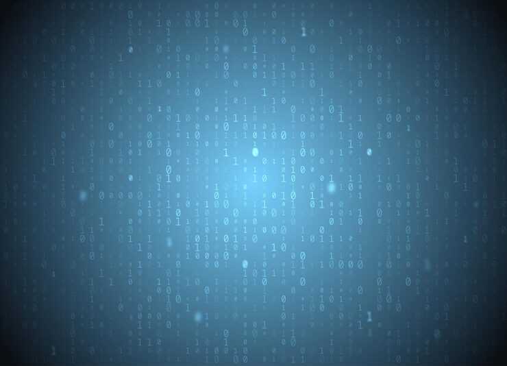 Vector vector binary code blue background. big data and programming hacking, deep decryption and encryption, computer streaming numbers 1,0. coding or hacker concept.