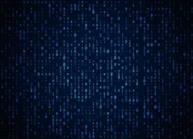 Vector binary code dark blue background. big data and programming hacking, deep decryption and encryption, computer streaming numbers 1,0. coding or hacker concept.