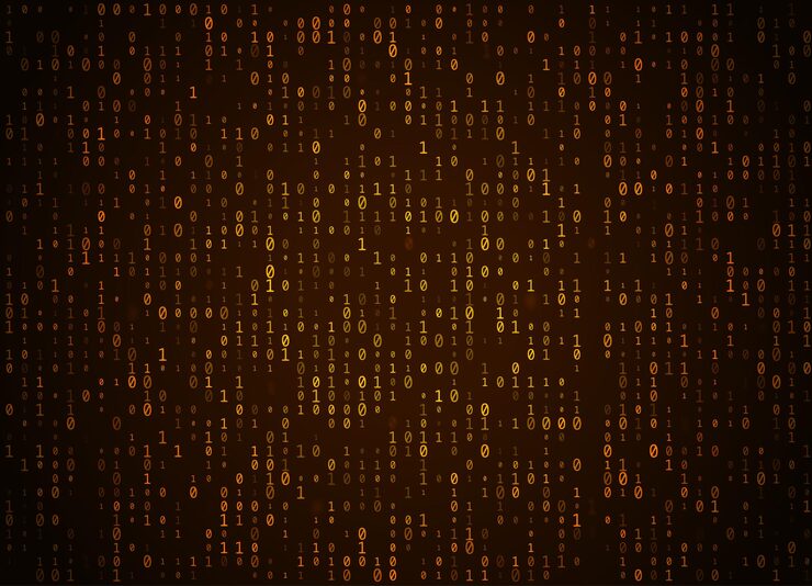 Vector vector binary code golden background. big data and programming hacking, deep decryption and encryption, computer streaming numbers 1,0. coding or hacker concept.