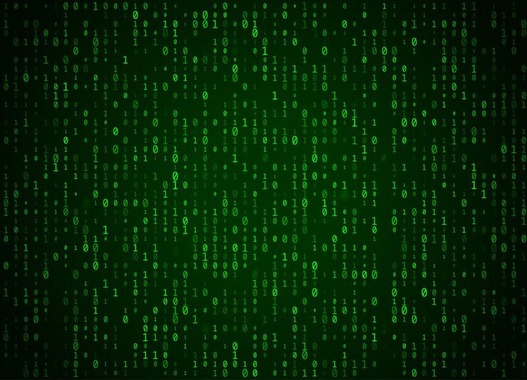 Vector vector binary code green background. big data and programming hacking, deep decryption and encryption, computer streaming numbers 1,0. coding or hacker concept.
