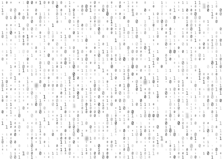 Vector vector binary code white seamless background. big data and programming hacking, decryption and encryption, computer streaming black numbers 1,0. coding or hacker concept texture or web page fill.