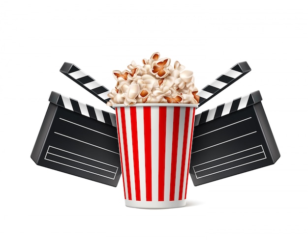 Vector bioscoop poster popcorn cup en klepel bord