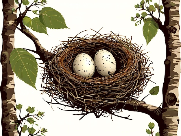 Vector vector bird nest on the branch isolated