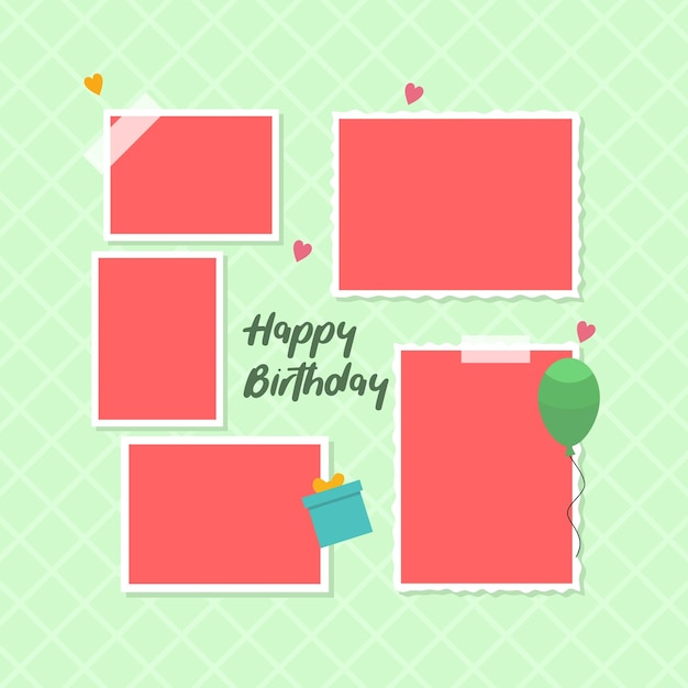 Vector birhtday collage photo frame template