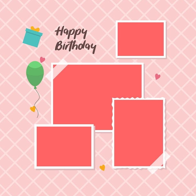 Vector birhtday collage photo frame template