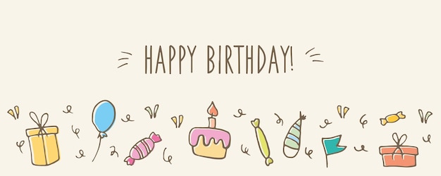 エアバルーンケーキギフトスイーツで繊細な色で手描きのベクトルの誕生日カードシンプルな誕生日のポスターや落書きスタイルのバナー