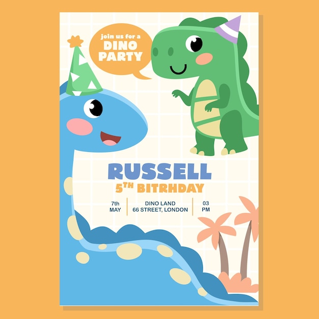 vector birthday dinosaurs invitations card cute baby dinosaur