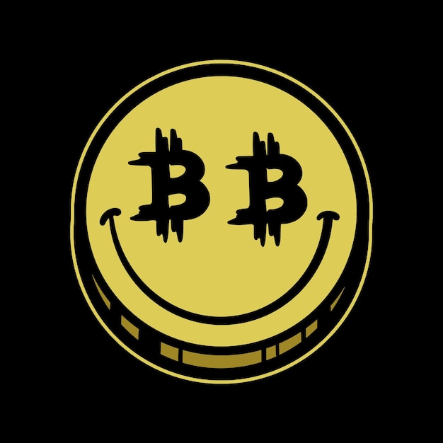 Vector bitcoin eyes emoticon streetwear cartoon illustration