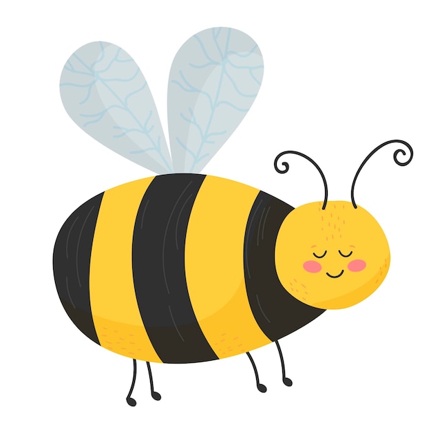 꿀벌 귀여운 웃는 꿀벌의 벡터 검은색과 노란색 꿀벌 그림
