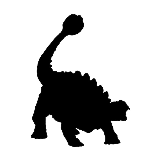 Vector black ankylosaurus silhouette dinosaur isolated on white background