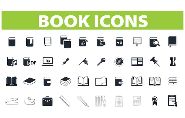 vector black book icons set on gray