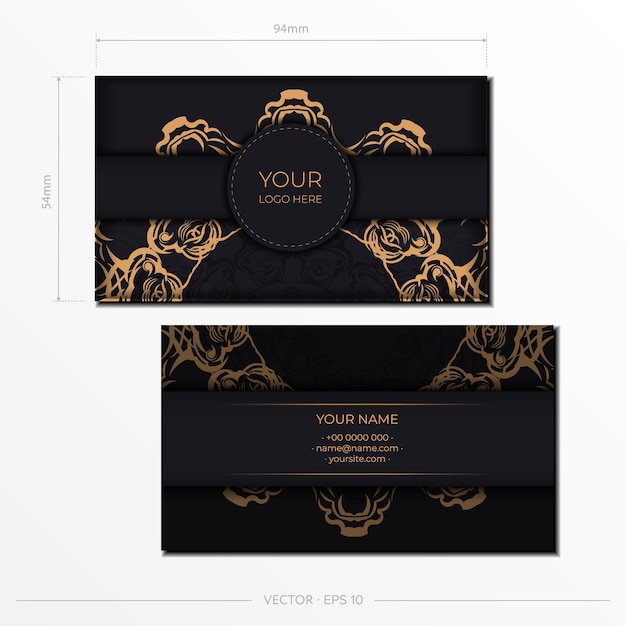 Подготовка векторной черной визитной карточки с роскошными золотыми узорами Шаблон для полиграфического дизайна визитной карточки с винтажным орнаментом