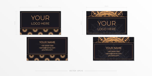 Vector black business cards preparation with luxury ornaments business card design printable template with vintage patterns