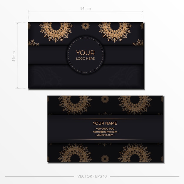 Vector black business cards preparation with luxury ornaments business card design printable template with vintage patterns