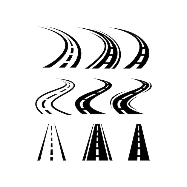 Вектор Набор значков векторной черной автомобильной дороги символы шоссе шаблон дорожных знаков