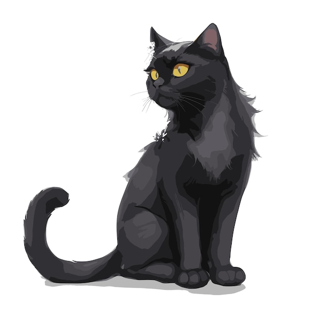 Vector BLACK CAT animal clipart editable white background