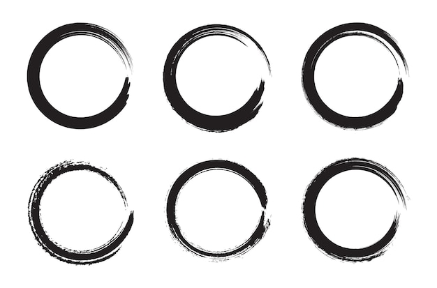 vector black circle in grunge brush stroke frames