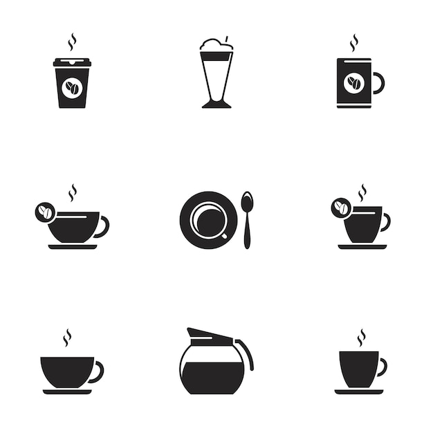 vector black coffee icons set