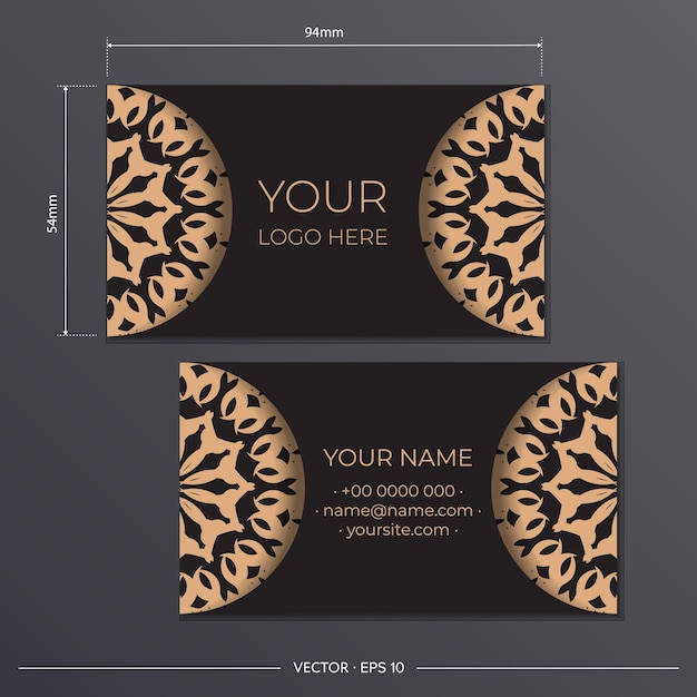Vector black color business card design with greek ornament. stylish business cards with vintage patterns.