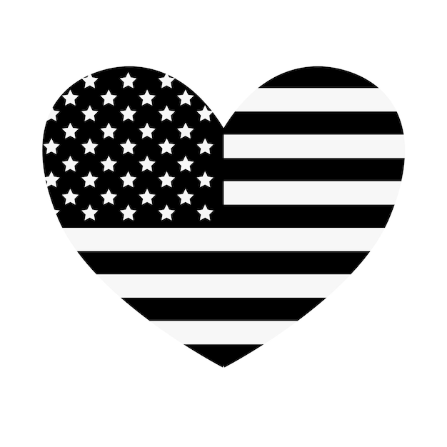 Vector black flat American USA flag heart