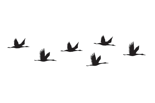 Vector black flying cranes birds silhouette flock