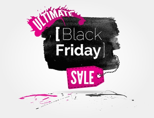 Vector Black Friday aquarel banner met spatten van inkt en winkelen tag