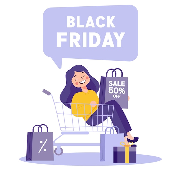 터 블랙 프라이데이 할인 판매 포스터 Woman Goes Black Friday Shopping