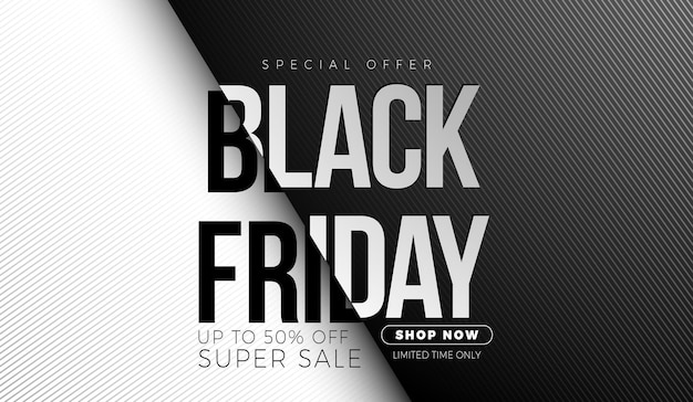 Vector black friday sale illustration with simple lettering on white and black background