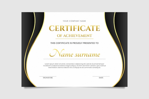 Vector black and gold certificate of achievement template design