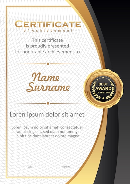 Vector black and gold certificate template