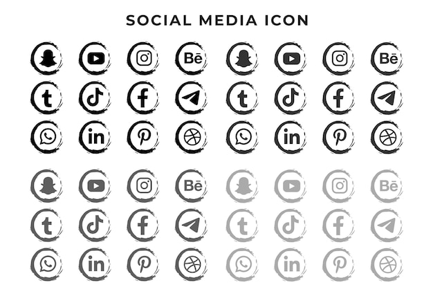 Vector vector black and gray rough circle stroke social media icon full set