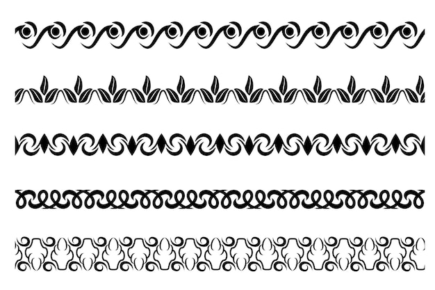 Vector Black Horizontal Floral Border for your element Design, Isolated On White