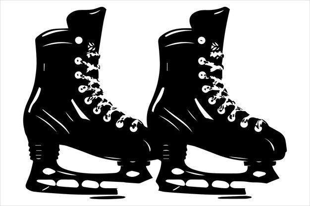 Vector black ice skates silhouette white background