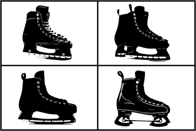 Vector black ice skates silhouette white background