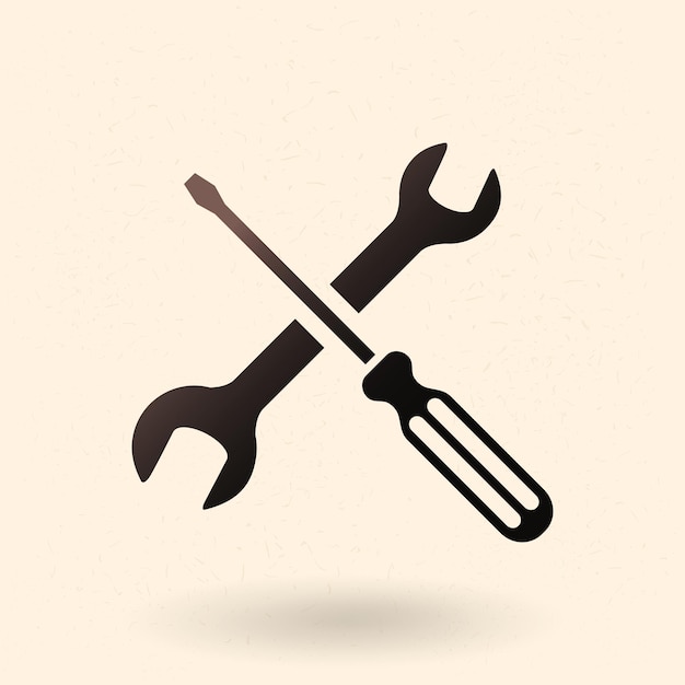 Vector black icon setting and options symbol crossed wrench and screwdriver