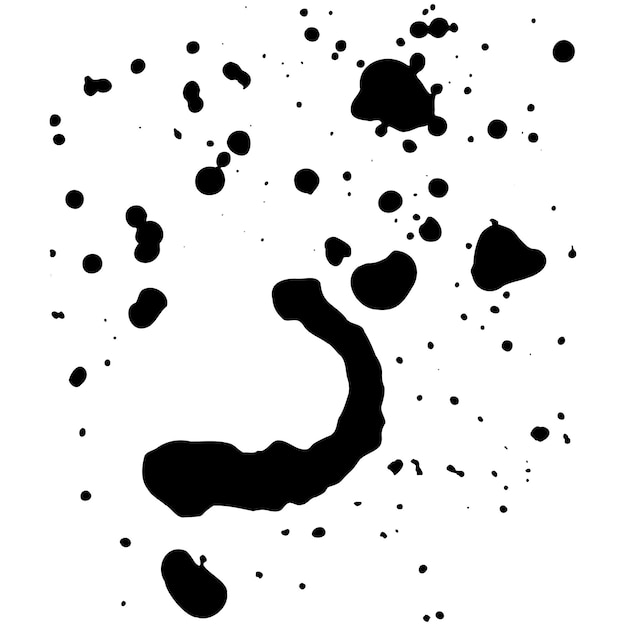 Vector black ink drops and paint splashes hand drawn design elements isolated on white background