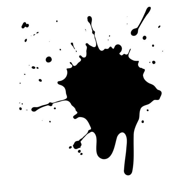 Vector vector black ink drops and paint splashes hand drawn design elements isolated on white background