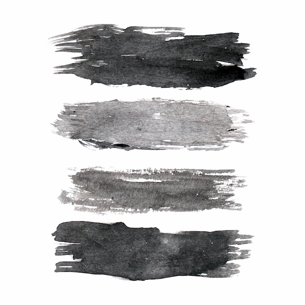 Vector black ink watercolor brush texture set Black vector ink brush stroke collection