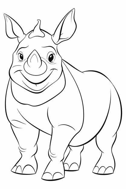 Vector vector black lines coloring page of rhino for kids