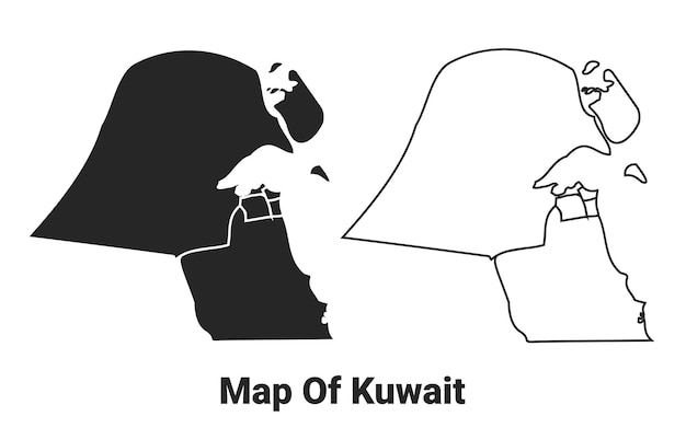 Vettore mappa vettoriale nera del paese del kuwait con i confini delle regioni