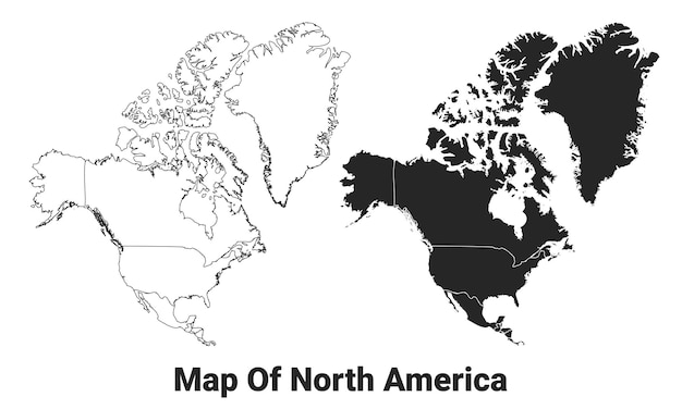Векторная черная карта страны северной америки с границами регионов