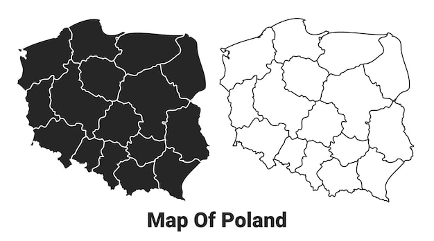 Vector Black map of poland country with borders of regions