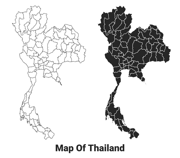 Vettore mappa vettoriale nera della thailandia con i confini delle regioni