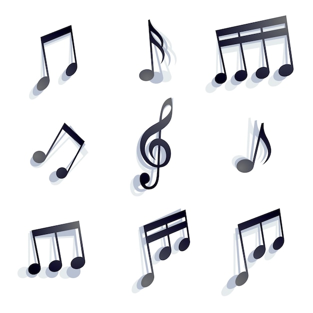 Vector black monochromatic musical notes and symbols isolated on white background.