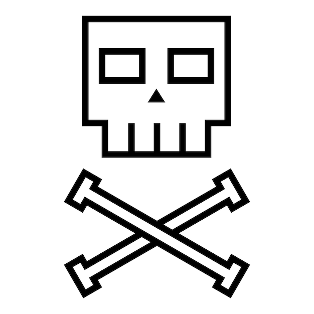 Vector Black Outline Icon Square Skull and Crossbones on Isolated White Background