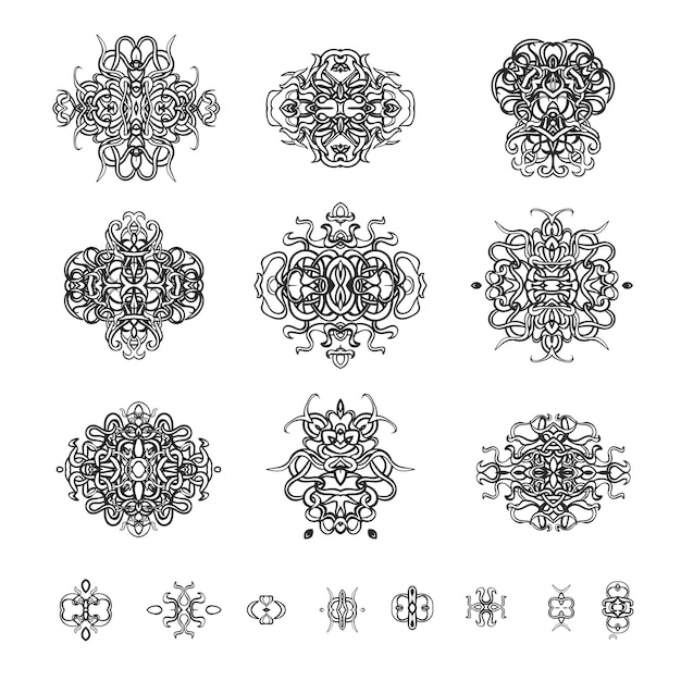 Vector vector black outline set of ornamental patterns in the oriental style